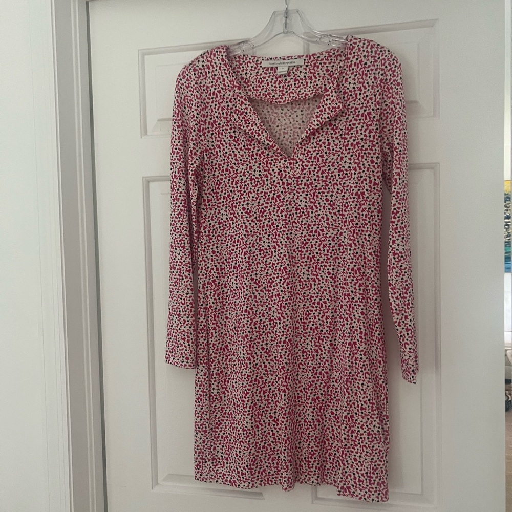 Diane Von Furstenberg Red and White Long Sleeve V-Neck Sundress